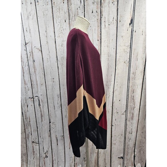 WHBM M Burgundy Colorblock Poncho Sweater Cape Wrap Fall winter‎ Layering EUC - Picture 4 of 11